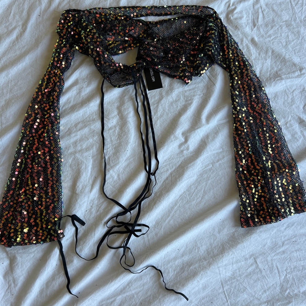 Dolls Kill Club Exc Sequin Mesh Crop Top - Multicolor